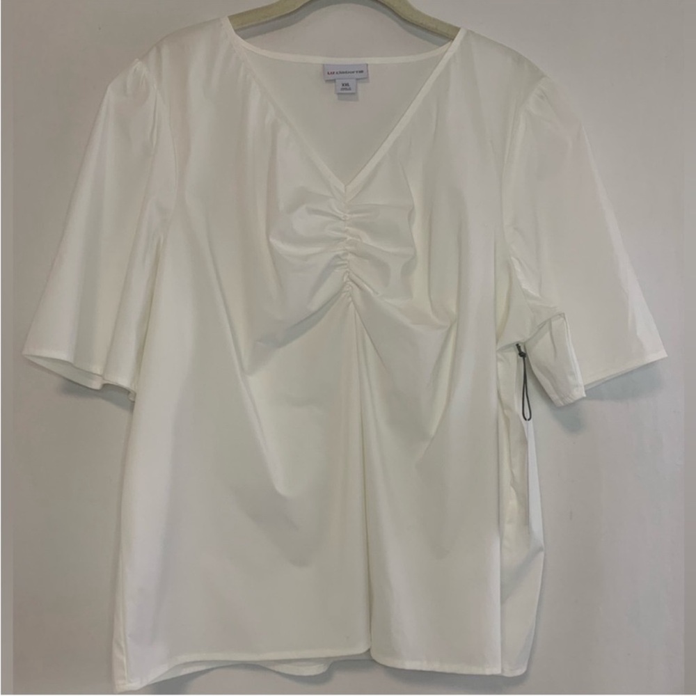Liz Claiborne Women’s White Sheer Short Sleeve Blouse Size XXL